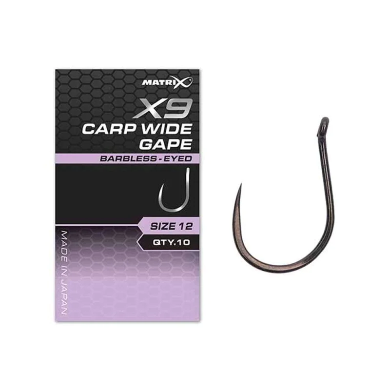 Куки MATRIX X9 Carp Wide Gape Barbless Eyed №14